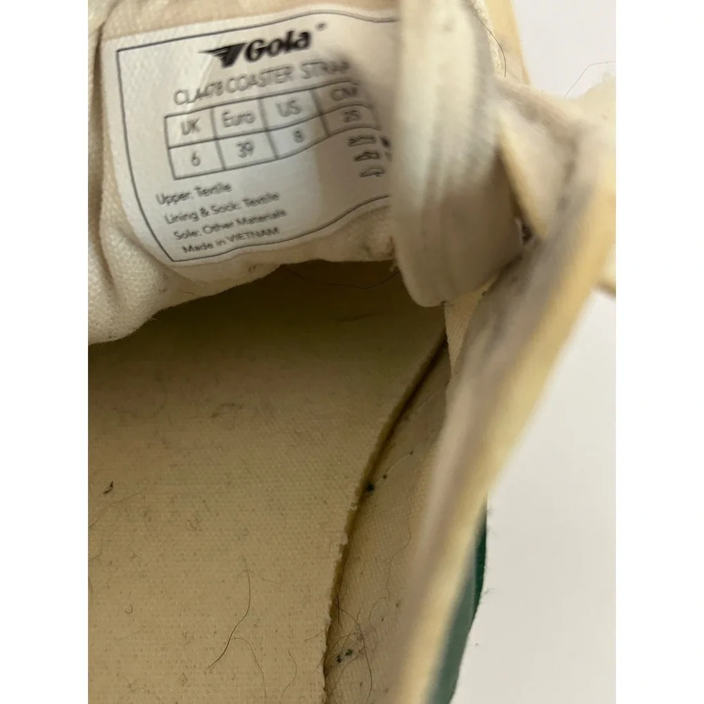 Gola Vtg Women's Vegan Classic Coaster Strap Canvas Sneakers  White Green Sz 8